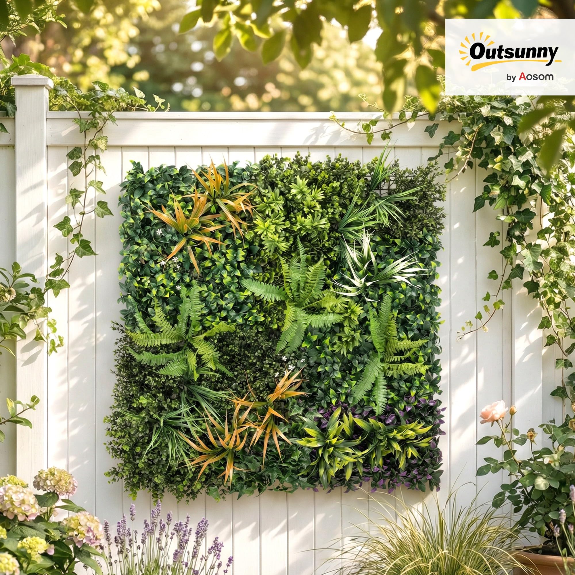 Outsunny Seto Artificial Ocultación Jardín en Rollo 1x1 m Pantalla de Valla de Privacidad de Hiedra Artificial Fácil Montaje para Terraza Balcón Exterior Decoración de Hojas Verde