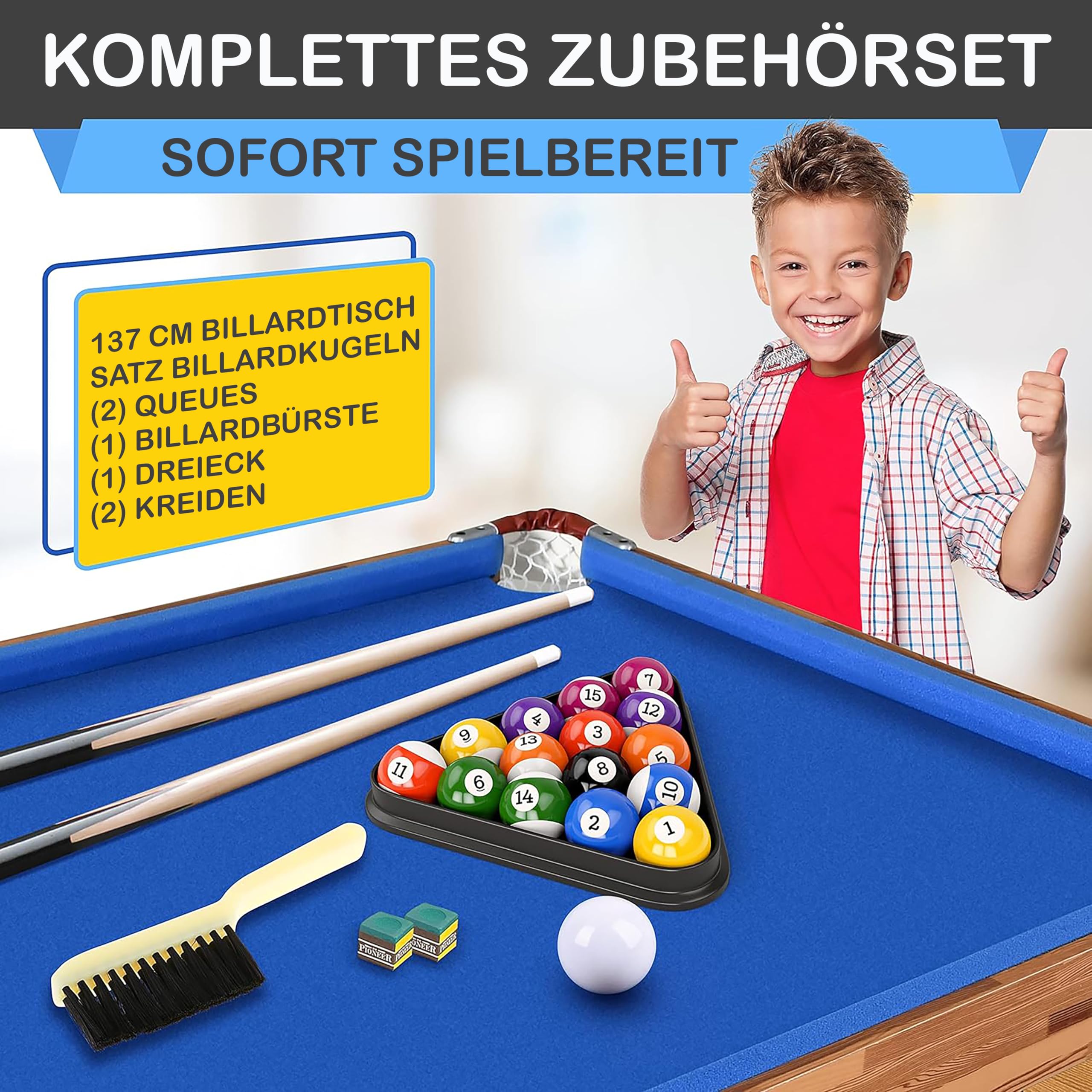 SereneLife Billardtisch Mini Klappbar Pool Table 137x74x78cm für Kinder mit Zubehör Blau