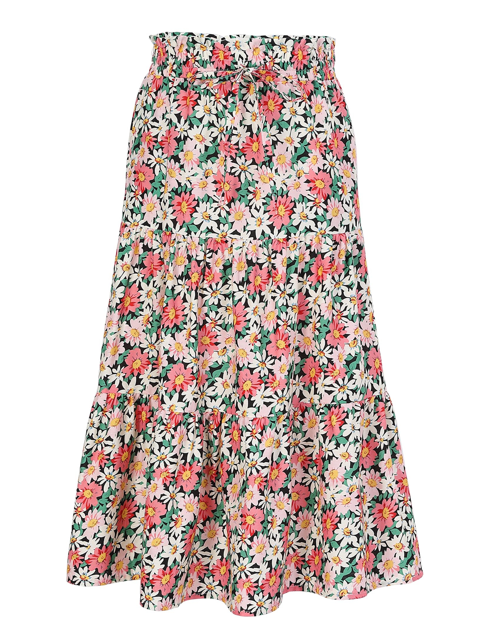 Maxi Skorts Skirt for Girls Button Front High Waisted Long Skirt with Belt Ruffled Skirts with Pocket 3-12Years