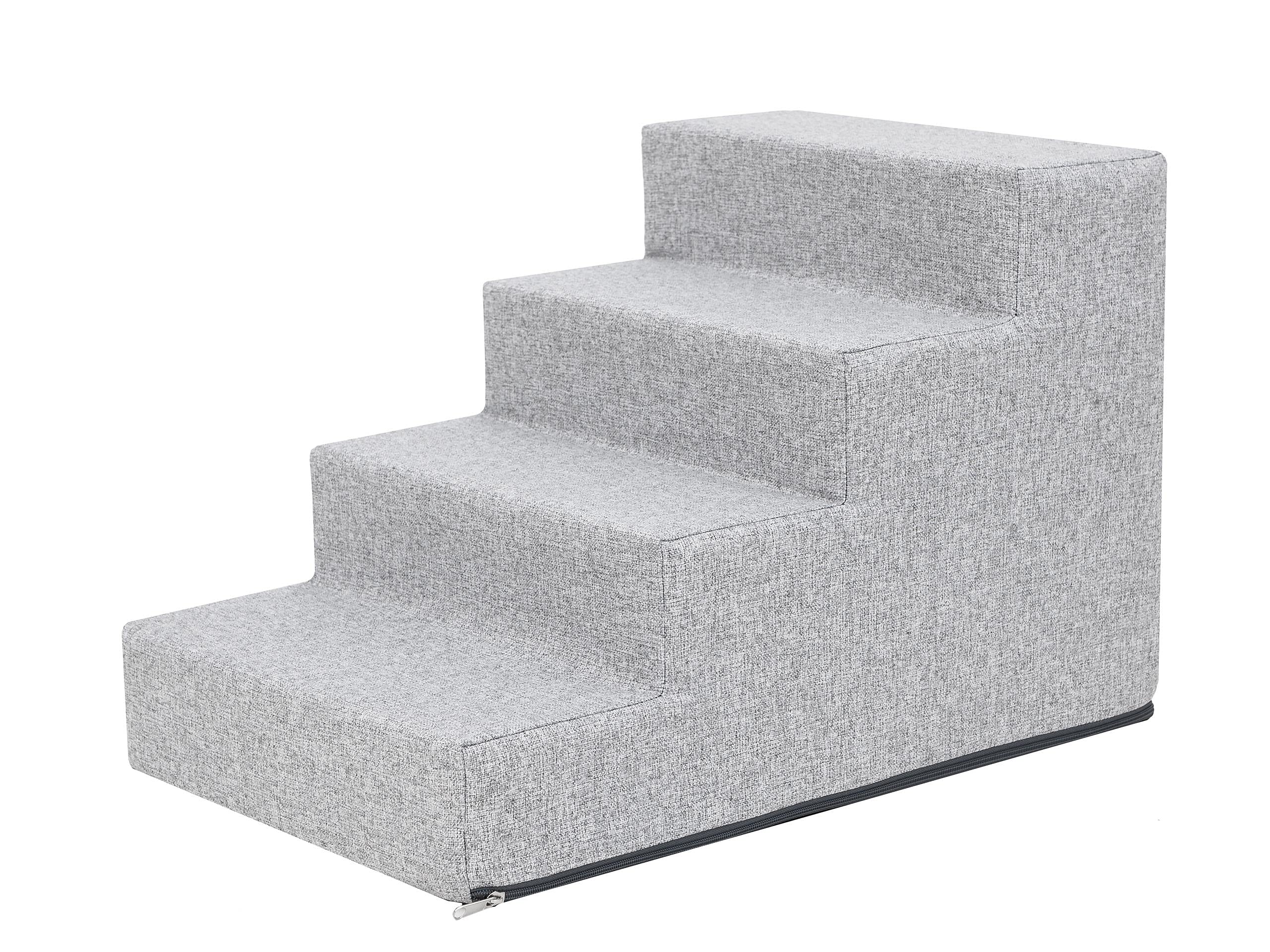 PillowPrim Escaleras de entrada para mascotas, perros pequeños, escalones, rampa para gatos, 4 niveles, grande, cenizas, altura 40 cm