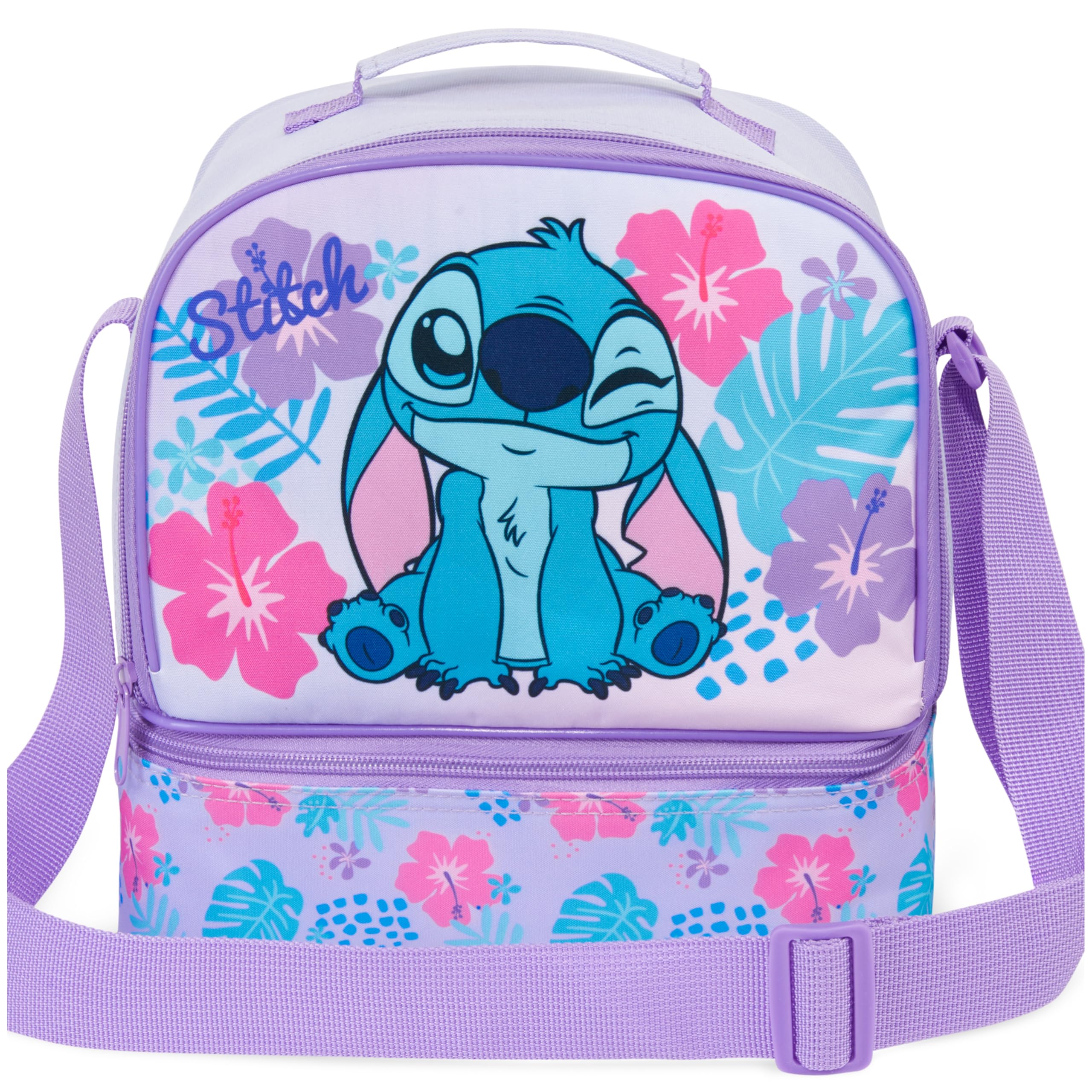 Get Trend Disney Stitch Kids Insulated Lunch Bag, Dual Compartments Cooler Bag for Lunch Box & Snacks, Food Carrier for School, Sports, Travel & Picnics, School Supplies, Girls Gifts (Purple Stitch)