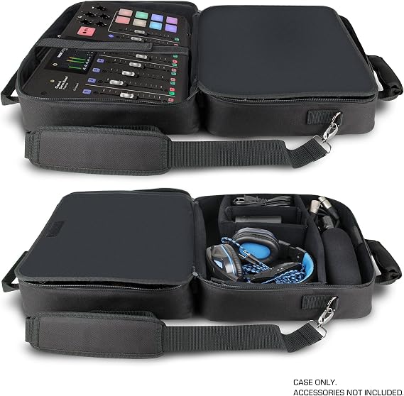 USA Gear Audio Mixer Case Fits RODECaster Pro II, Pro & Duo, GoXLR, more Podcast Equipment - Podcast DJ Travel Bag with Customizable Interior, Scratch-Resistant Interior, Shoulder Strap (Black)