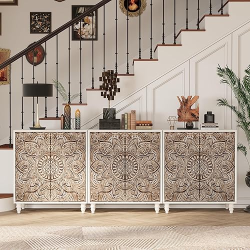 Vista 10 de SUNBURY Armario estriado con almacenamiento, gabinete de acento moderno de mediados de siglo con 2 puertas, aparador buffet con estantes ajustables