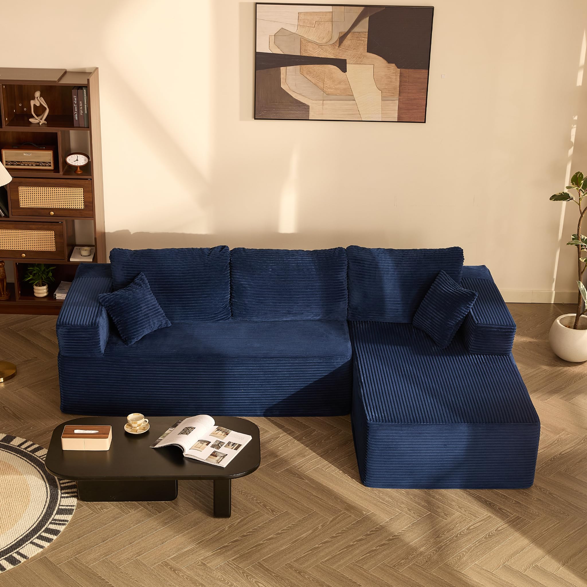 Litbird Modulares Ecksofa mit L-Form und Schlaffunktion, vollgepolstertes Sofa mit Memory-Schaum und Cordstoff, Schlafsofa für Wohnzimmer