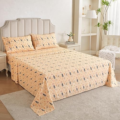 Miniatura 7 de Mooreeke Sábanas matrimoniales navideñas con estampado de copos de nieve, juego de sábanas de tamaño matrimonial con bolsillo profundo, sábana