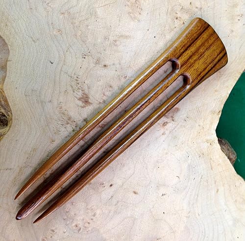 Miniatura 5 de JWL (1) Horquilla de madera de teca de tres puntas de 6 pulgadas para el pelo recto, estilo hawaiano