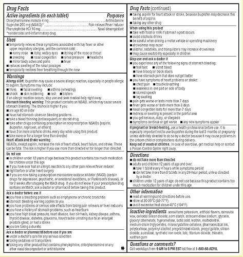 Miniatura 6 de Advil Tabletas para aliviar la alergia y la congestión, analgésico, reductor de fiebre y alivio de alergias con ibuprofeno, fenilefrina HCl y