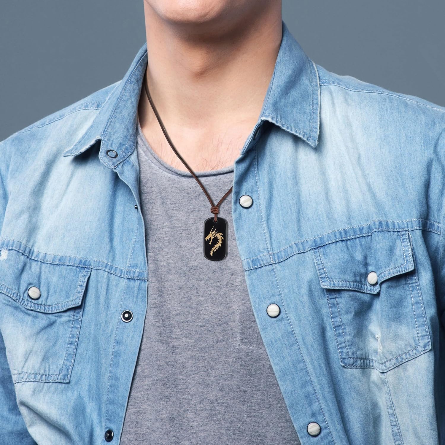 COAI Genuine Leather Necklace for Men Women, Dragon Phoenix Black Obsidian Necklace for Men - Image 3