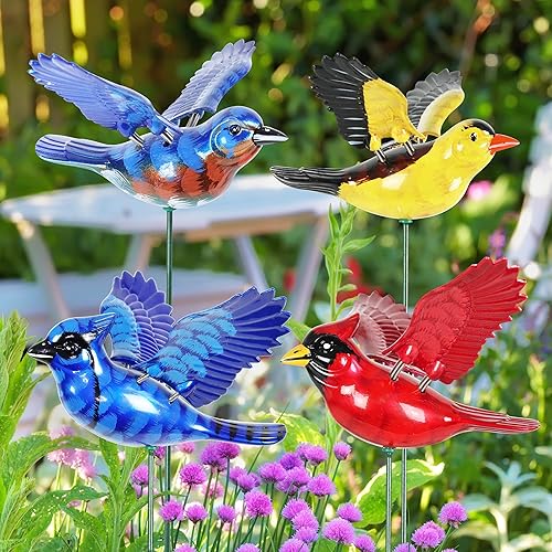 Miniatura 1 de Exhart Estaca de jardín, juego de 6 estacas de jardín con diseño de pájaros, decoración de jardín al aire libre y arte de patio, 6.5 x 4 x 16