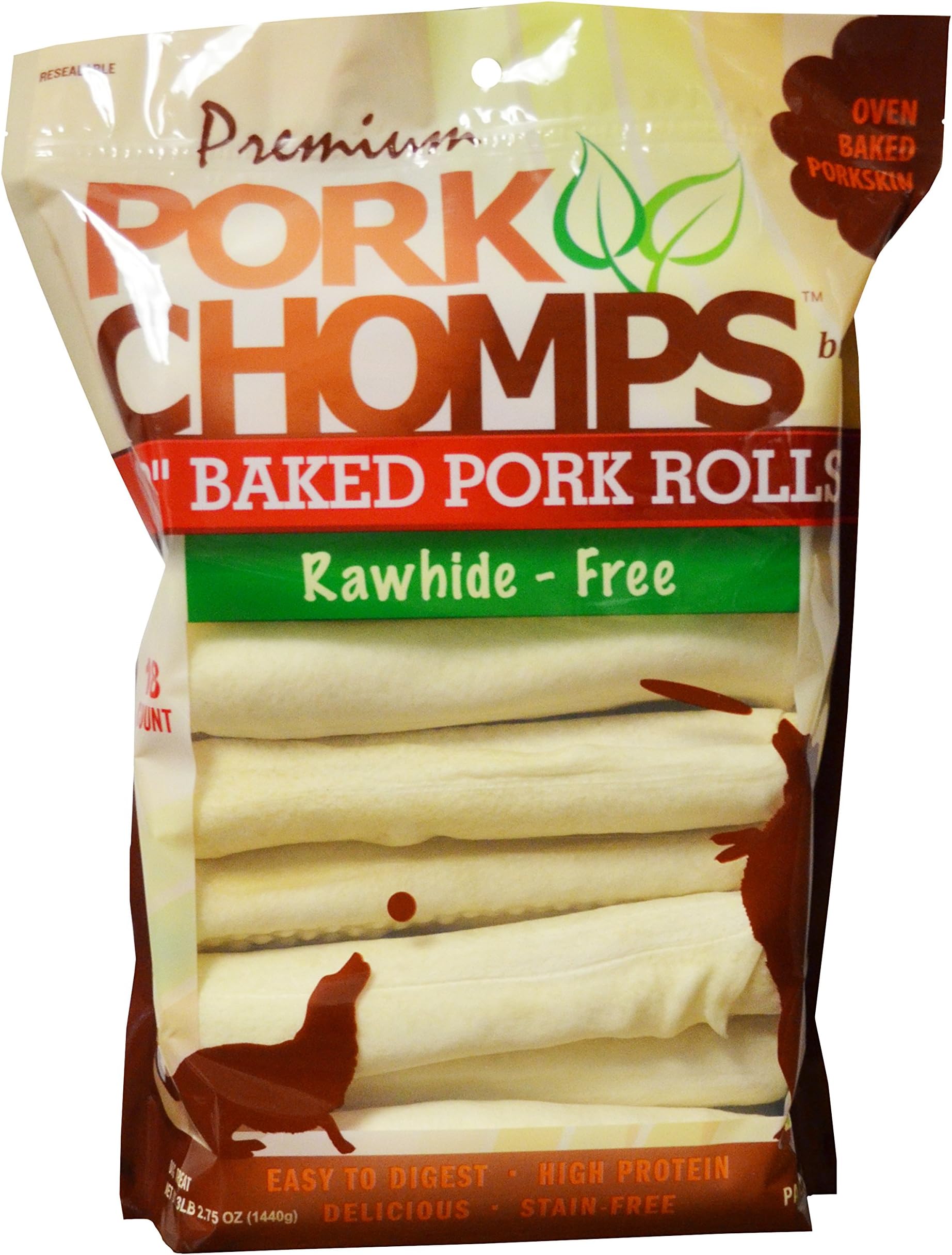 Pork Chomps Roasted Pork Skin Dog Chew, 8inch Rolls, 1