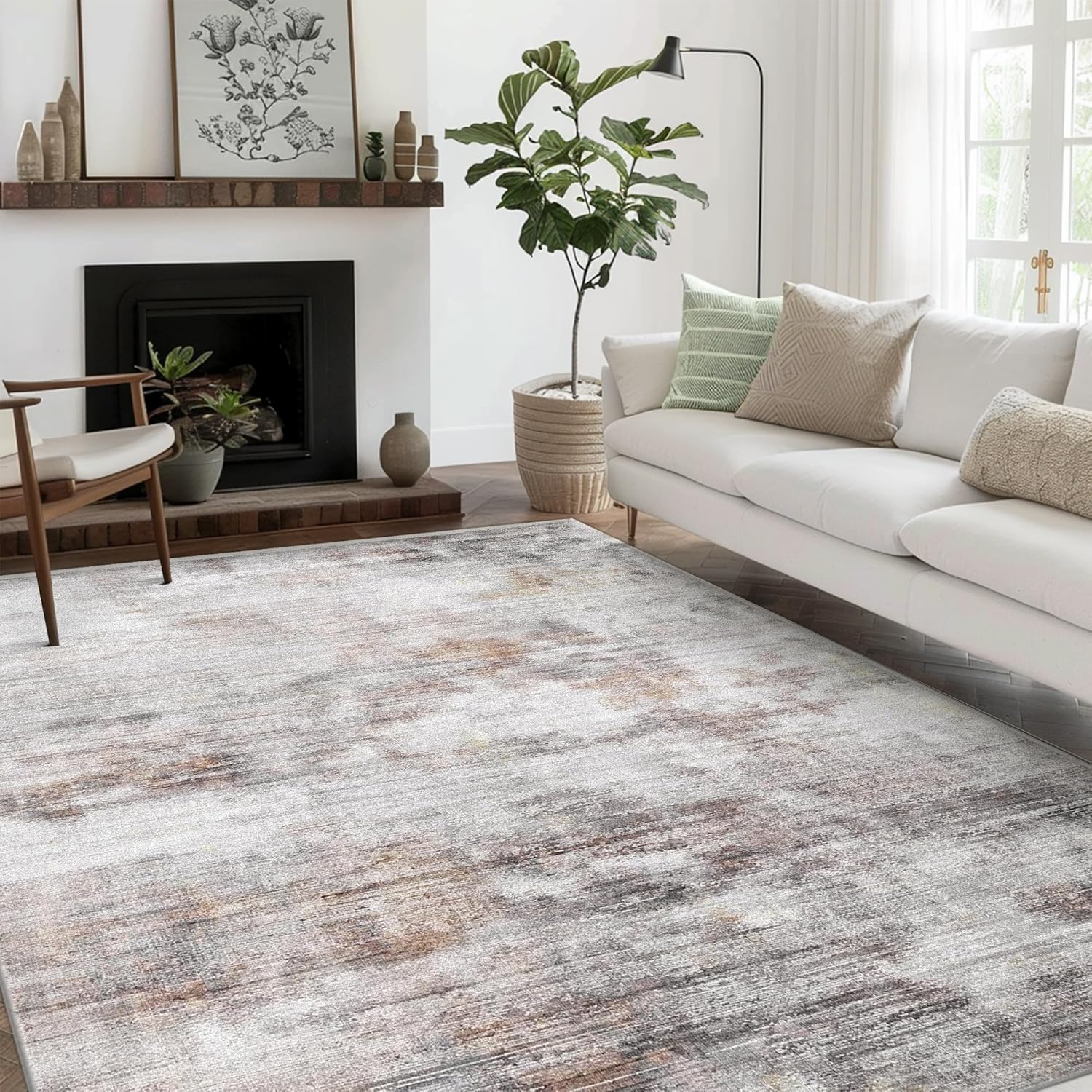 Area Rugs 8x10 for Living Room Bedroom Machine Washable Modern Abstract Soft Large White Rugs with Non Slip Backing, Floor Carpet for Dining Room Mix White 8'x10'