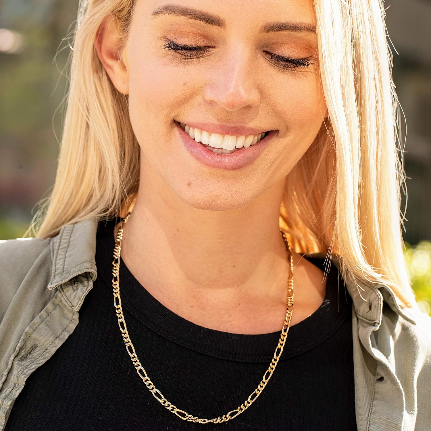 LIFETIME JEWELRY 5.5mm Rounded Figaro Chain Necklace 24k Real Gold Plated - Image 5