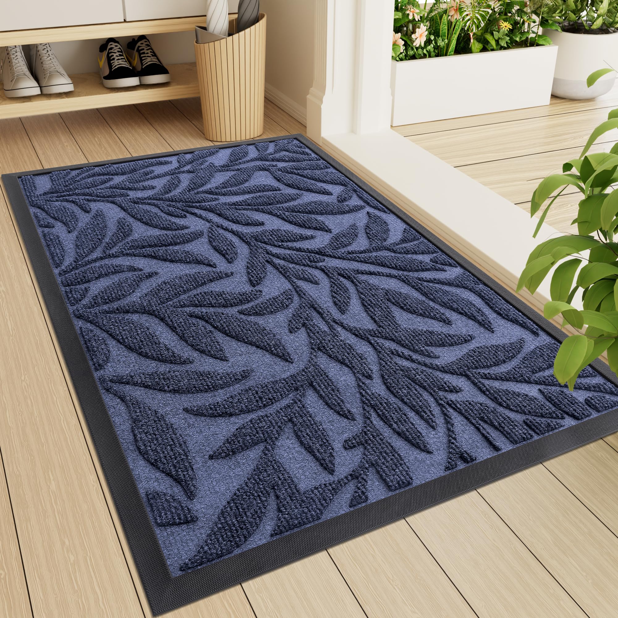 Smiry Front Door Mat Indoor Outdoor Entrance, Heavy Duty Natural Rubber, Trap Dirt and Moisture, Non-Slip Doormats, Low Profile, Easy Clean Patio