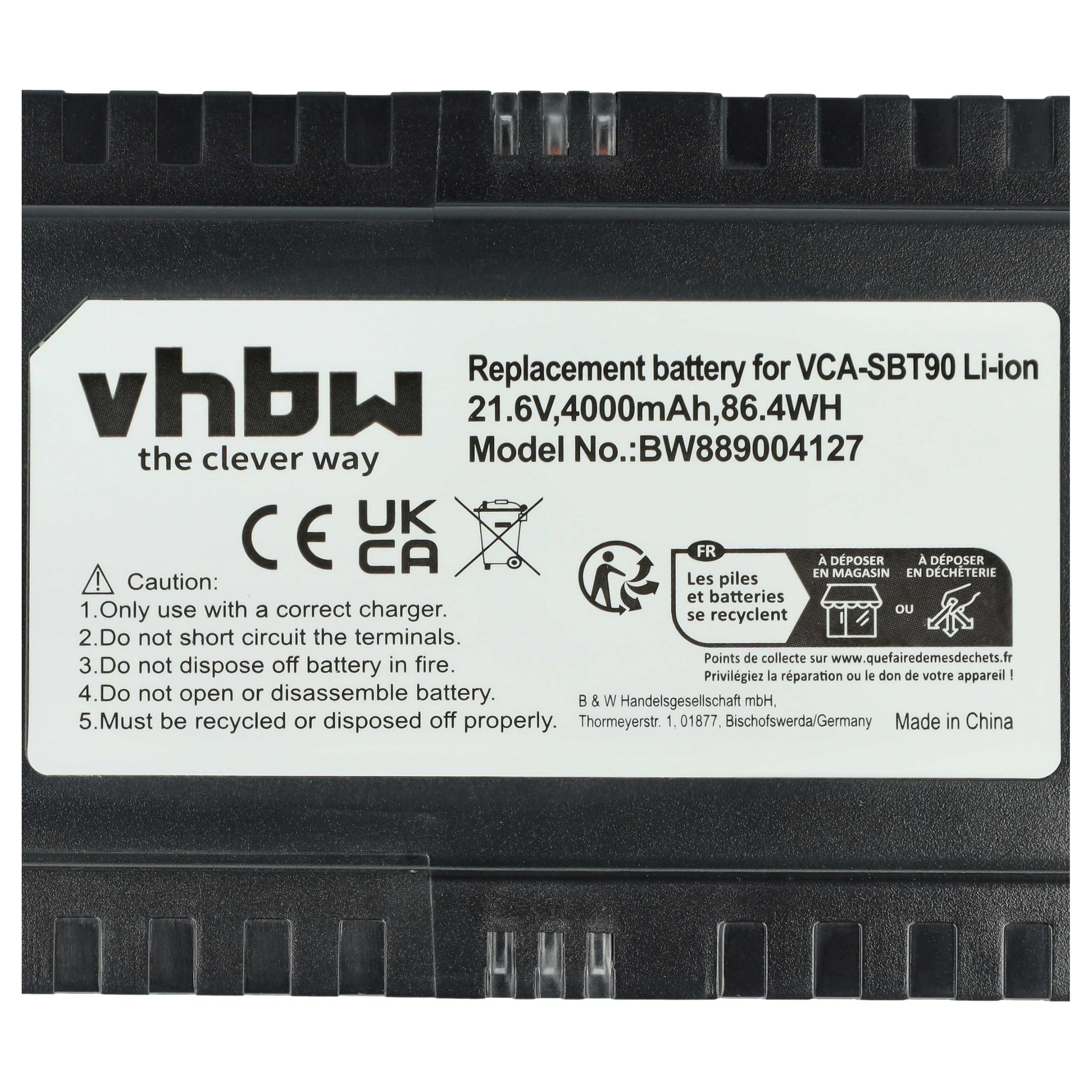 vhbw batteria compatibile con Samsung VS20T7536T5/EN, VS20T7538T5/SH, VS20T7562R5/EG aspirapolvere nero (4000mAh, 21,6V, Li-Ion)