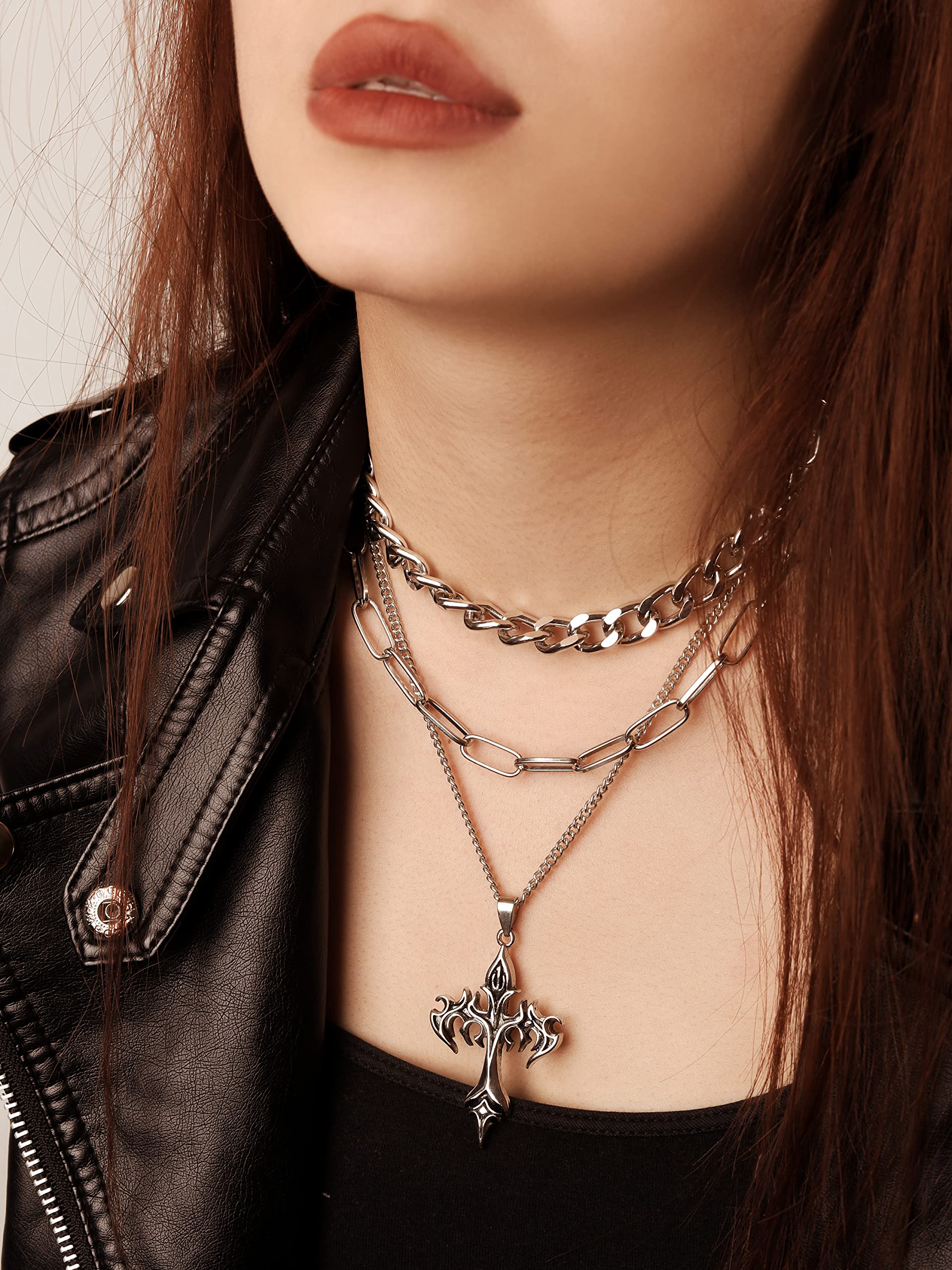 Sacina Gothic Layered Cross Pendant Necklace, Goth Emo Grunge Necklace, Goth Jewelry, Halloween Christmas Jewelry Gift For Women