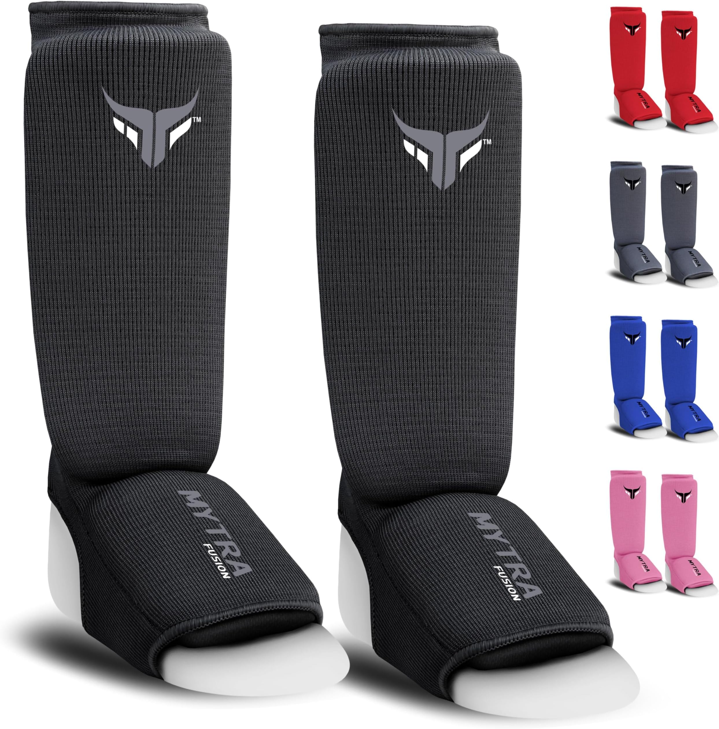 Junior Kickboxing Shin Guards Lightweight Shin Instep Guard Stretchable Polyester Fabric Padded Training Shin Guards Muay Thai, MMA, Martial Arts Shin Guard for kids