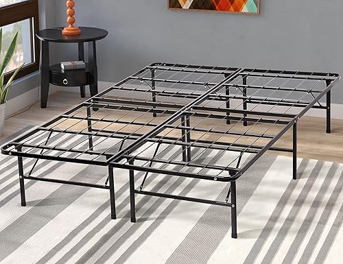 Base de colchón plegable de tamaño matrimonial, marcos de cama de metal con almacenamiento y soporte de listones de acero resistente, marco de cama