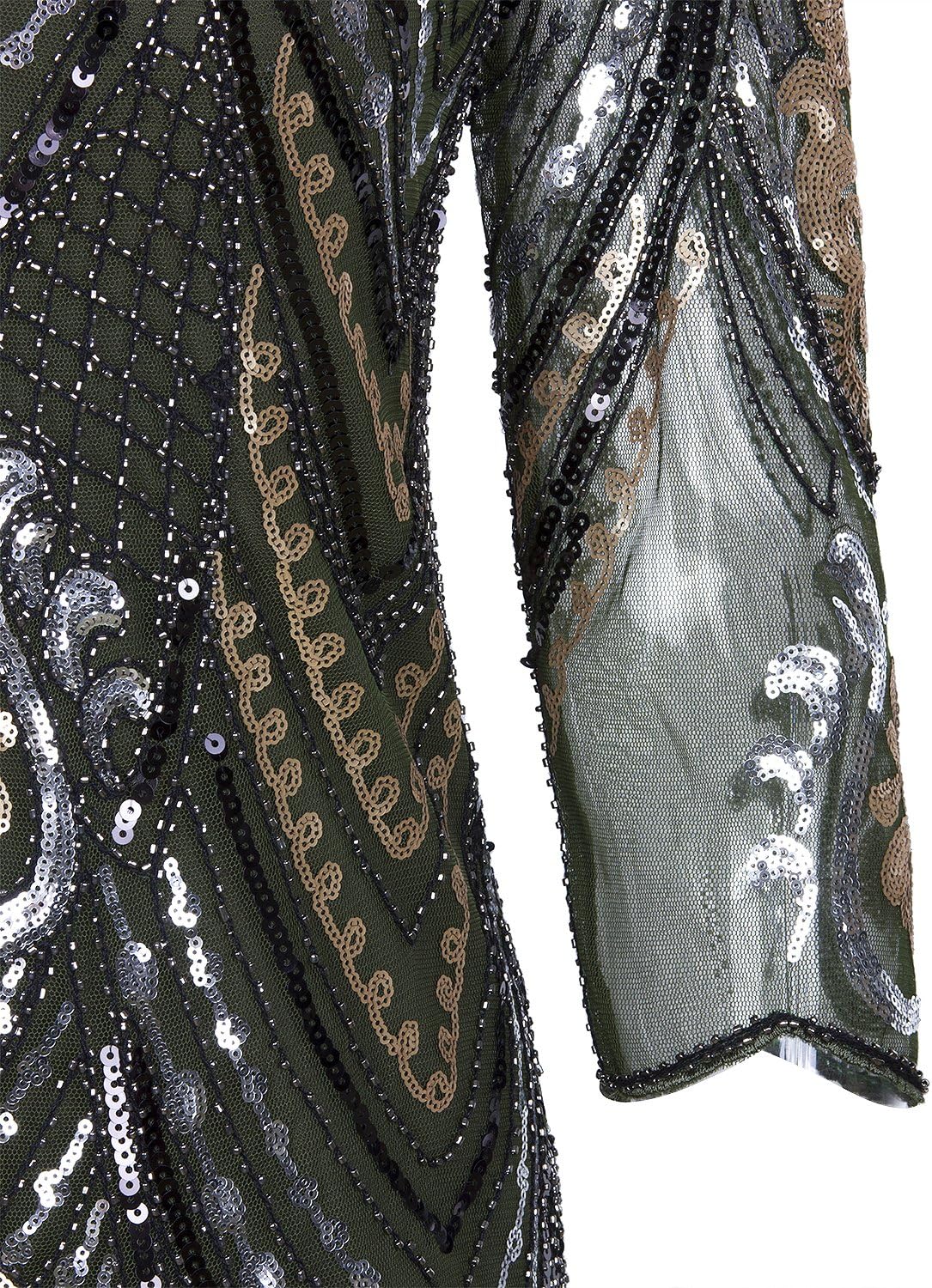 Vijiv 1920s Flapper Dress with 3/4 Sleeve V Neck Squins Cocktail Gatsby Dresses - Image 6