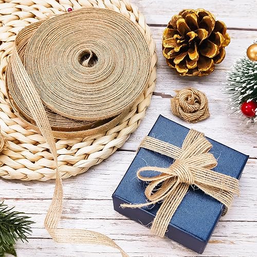 Miniatura 3 de Cintas de arpillera de yute de 65 yardas de 38 pulgadas y 14 pulgadas, cintas de tela de yute natural, cintas de lino rústico para envolver regalos