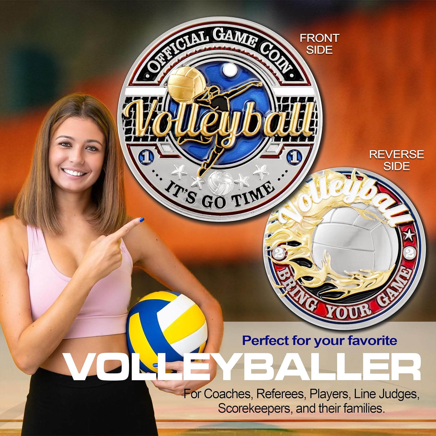 Armor Coin & Emblem - Volleyball Challenge Coin - Game -Memorabilia - Encouragement Gift Ideas - Recognition for Volleyball Player Coach Official (with Tin Box Set of 2)