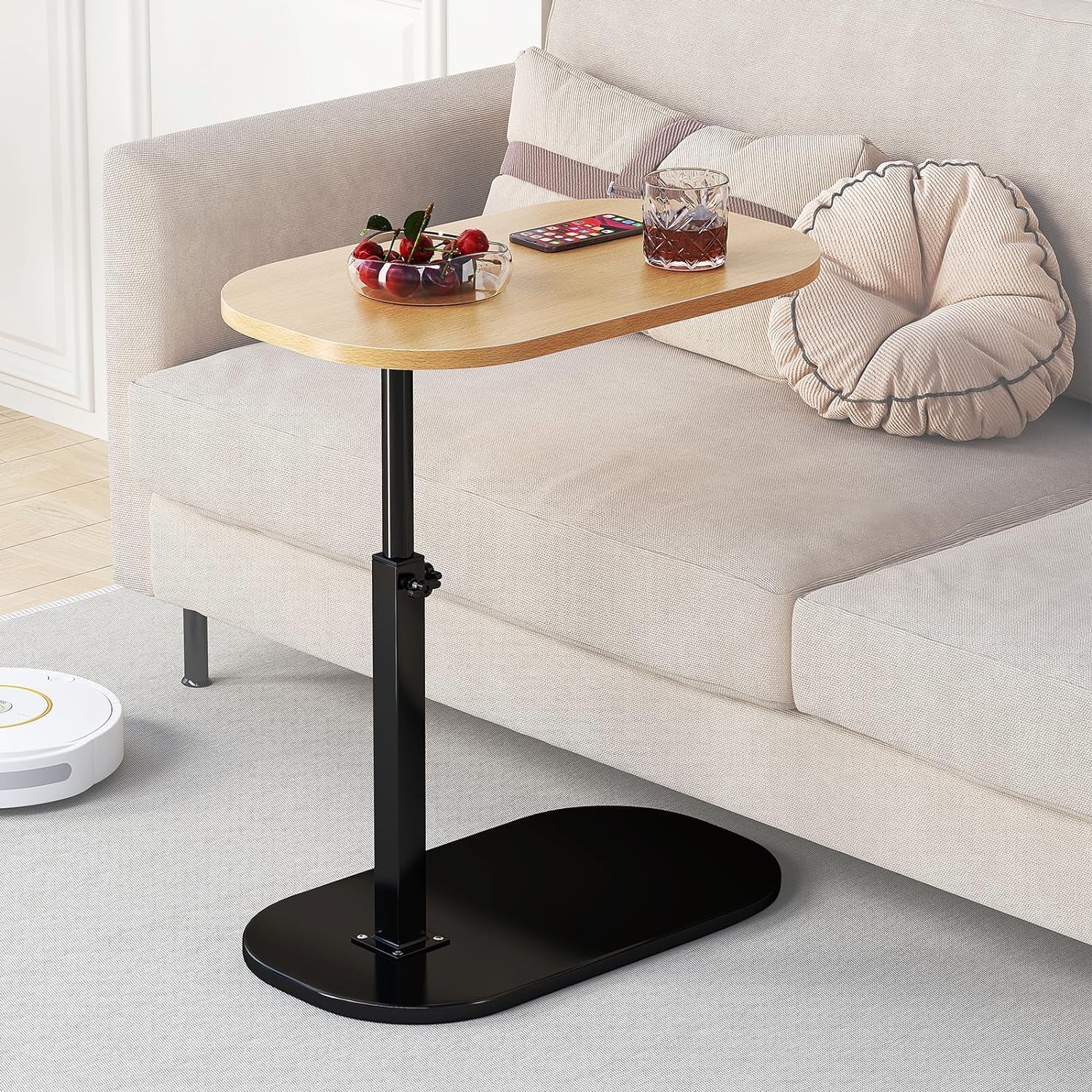 Gelory Height Adjustable SideTable - 360ยฐ Swivel Couch Bedside End Tables, Small Coffee Laptop Table for Sofa, Living Room, Bedroom (Lifting - black log large)