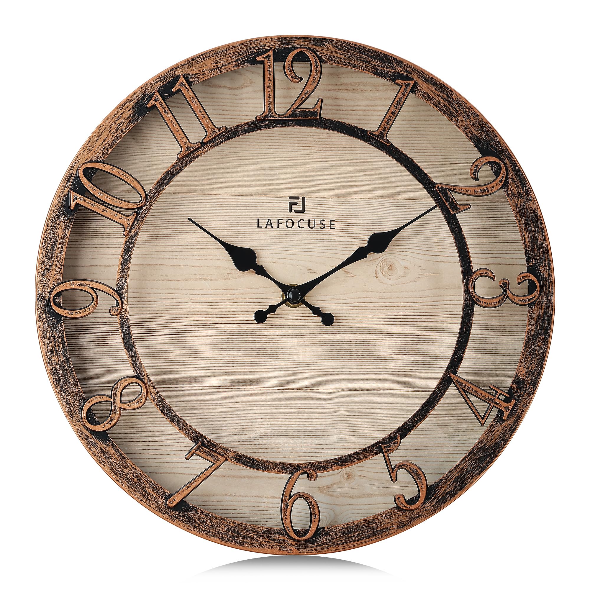 Lafocuse 12 Inch Silent 3D Numerals Farmhouse Bronze Wall Clock Battery Operated, Shabby Chic Rustic Kitchen Wall Clocks Decorative for Living Room Bedroom Office Home Decor