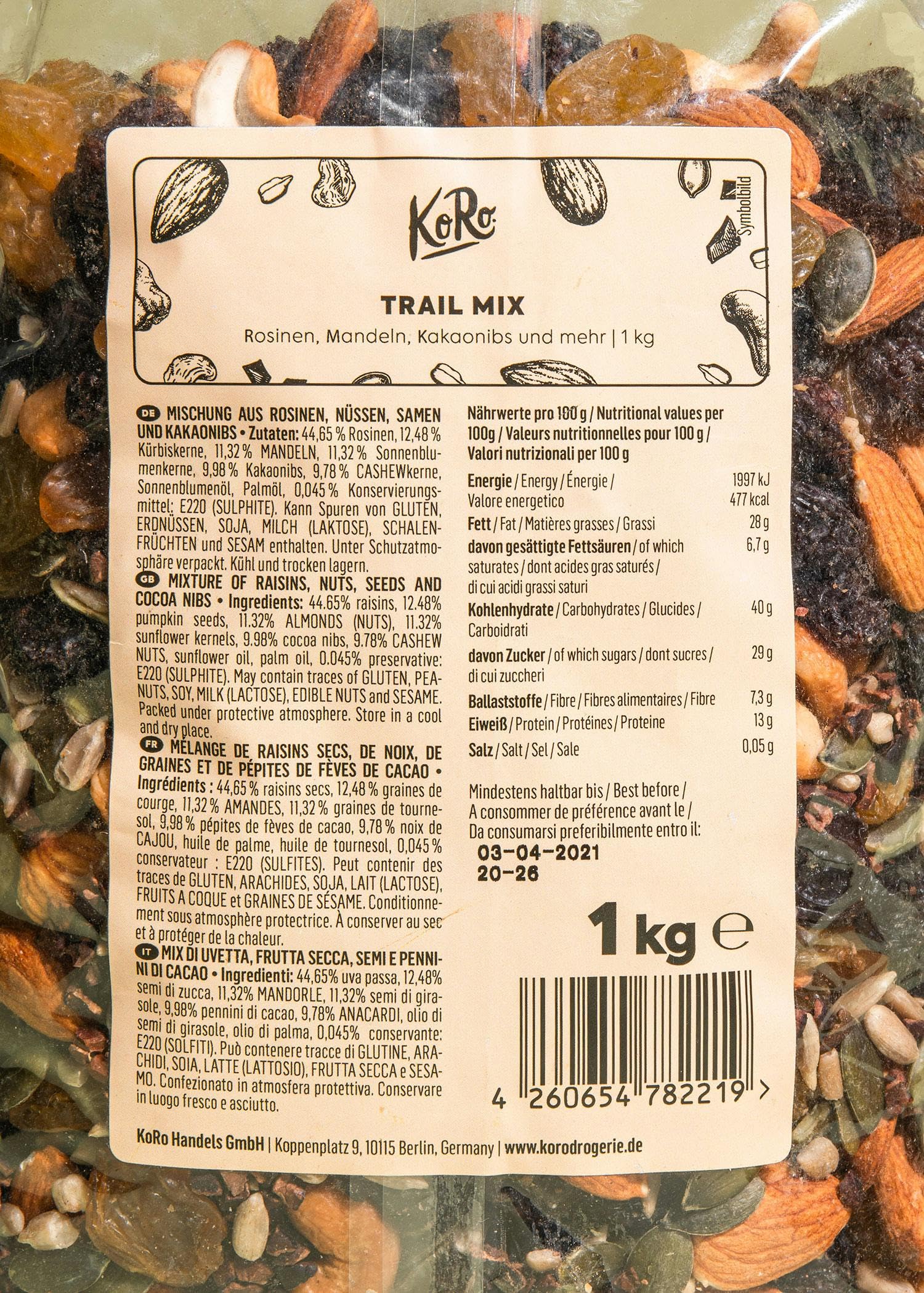 KoRo - Mix di prova "Heavy Duty" - 1 kg - mix di frutta secca con uvetta