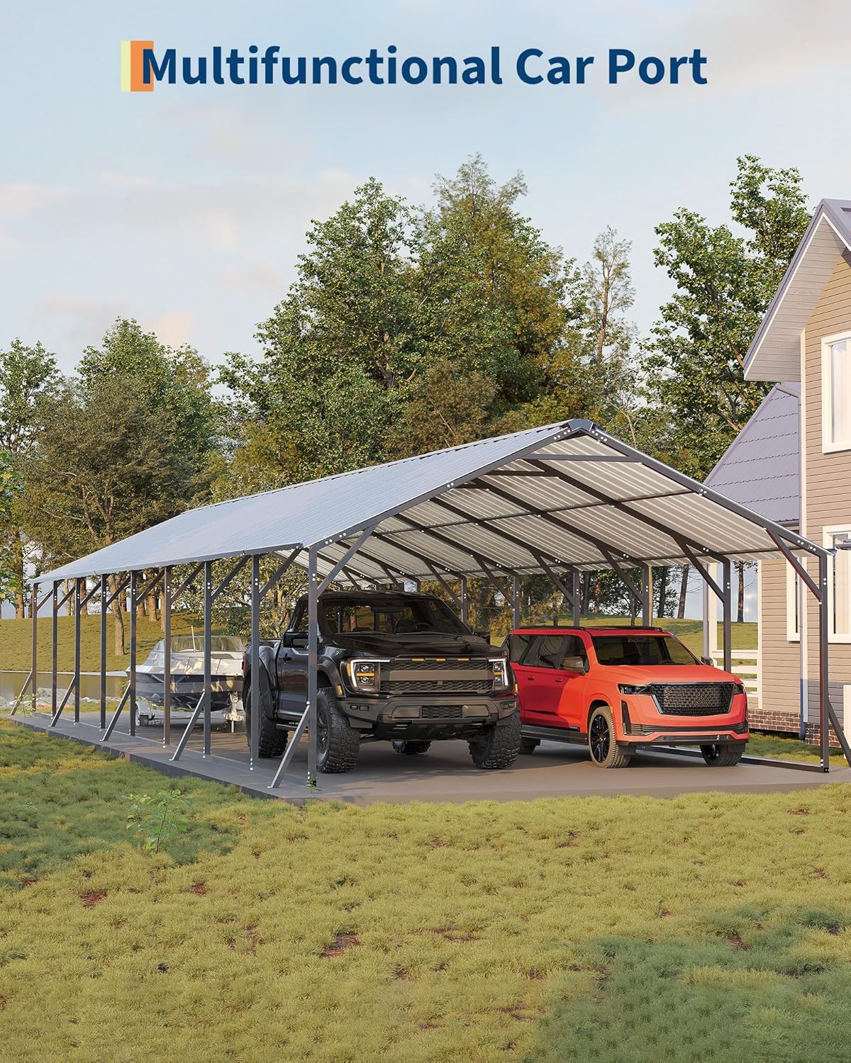 GarveeLife 20'x40'x12' Metal Carport for Multiple Vehicles, Heavy Duty Car Ports, Vertical Roof Design, All-Weather Use, for Full-Size Pickup Trucks, Boats, and Tractors