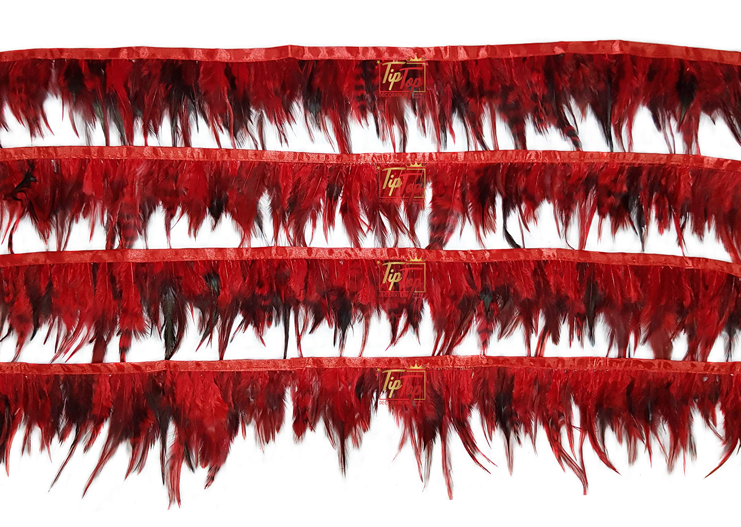Tiptop Decoration Natural Hackle Pointed Dyed Feathers Trim Fringe Lace (4-5 Inch) (9 Meters) (Imperial Red) 3