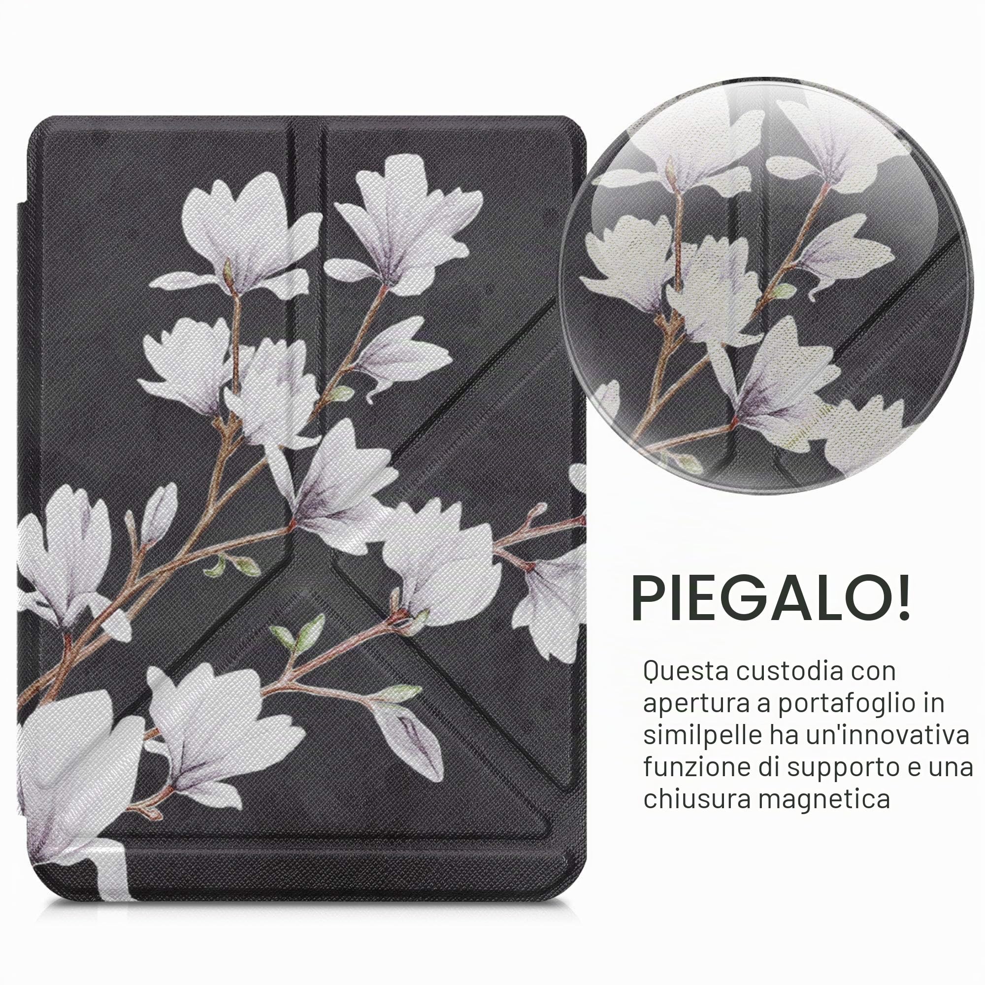 kwmobile Custodia eReader Compatibile con Kobo Glo HD/Touch 2.0 Cover - eBook Reader Flip Case - blu/menta/beige - Farfalle vintage