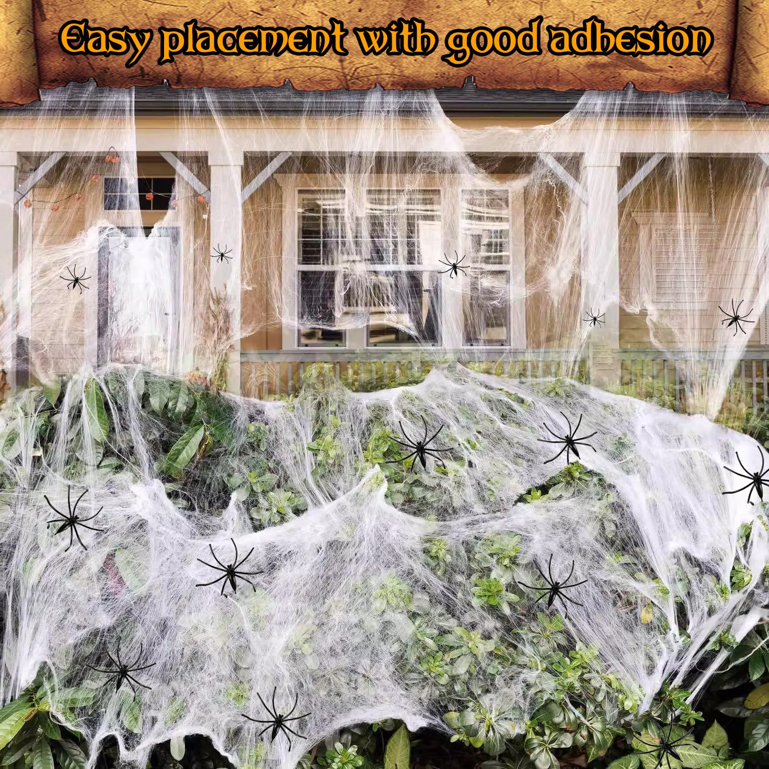 JAADU Halloweenowa pajęczyna 200g rozciągliwe pajęczyny i 50 sztucznych pająków, dekoracja na Halloween, dekoracja do nawiedzonego domu, straszna scena, upiorna atmosfera na Twoją imprezę