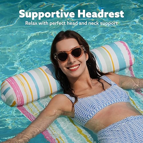 Miniatura 4 de Sloosh Paquete de 3 flotadores inflables 4 en 1 para piscina, hamacas de agua, accesorios multiusos para piscina (silla, silla de descanso,