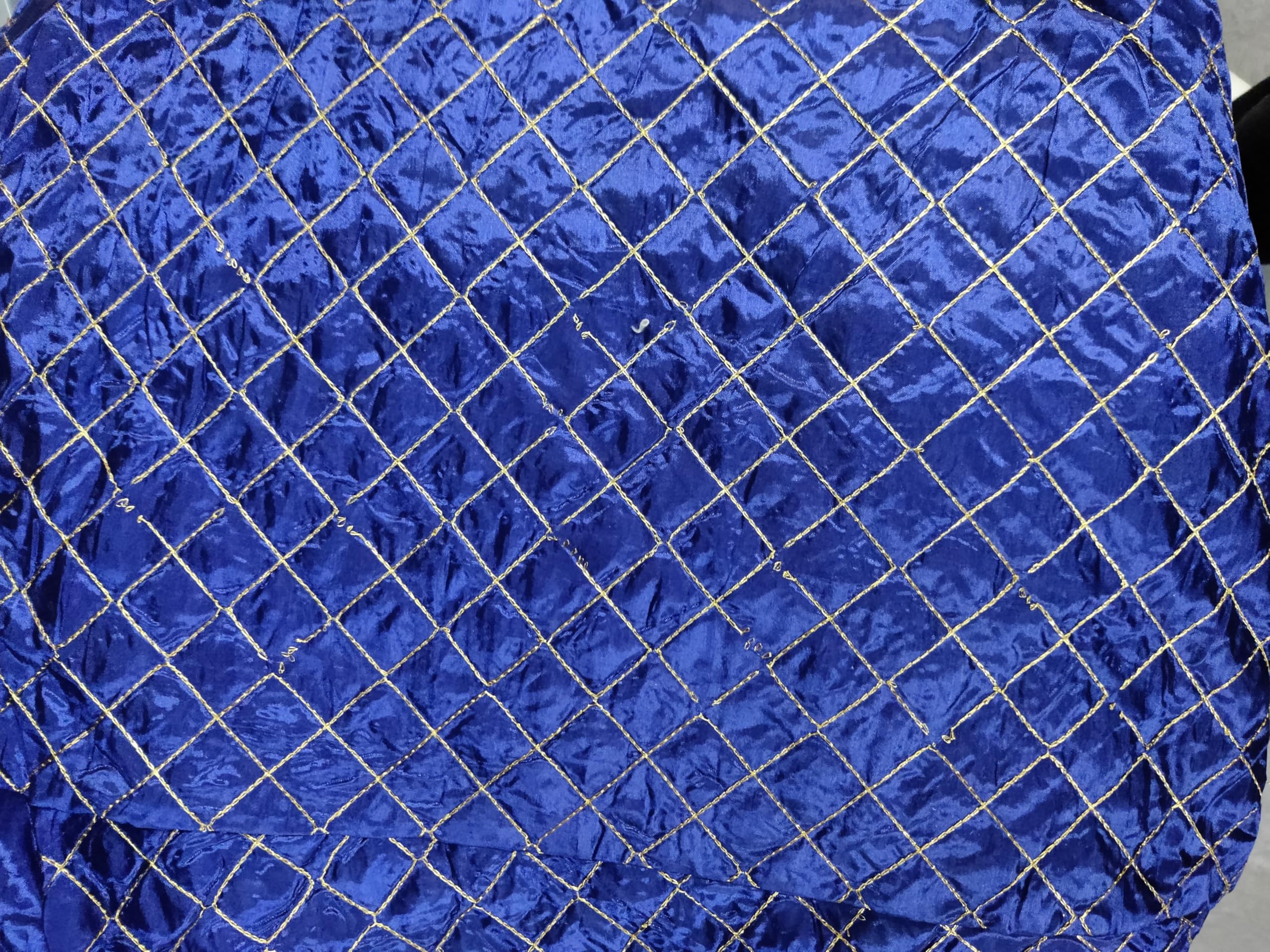 Luxury Quilted Fabric, Royal Blue with Diamond Pattern, Metallic Silver Embroidery (Blue, Cut by the Yard)-image-12