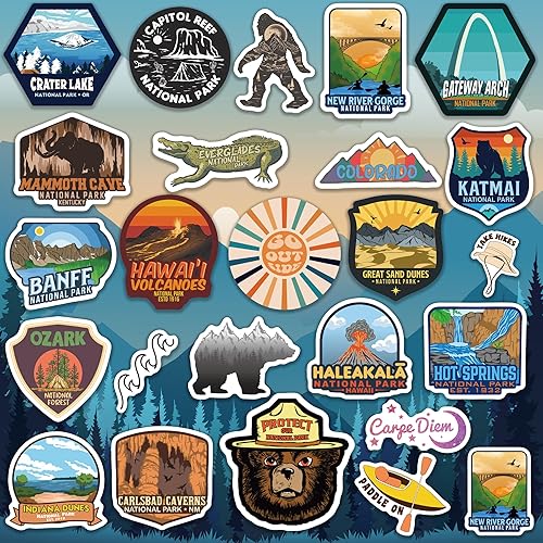 Miniatura 4 de Paquete de 156 calcomanías de parques nacionales, calcomanías de vinilo impermeables inspiradas en la naturaleza al aire libre para botellas de
