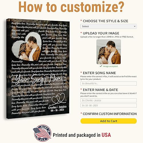 Vista 209 de VICILO Póster musical personalizado con letras de canciones, decoración sentimental perfecta, regalo de San Valentín para él, regalos de novio