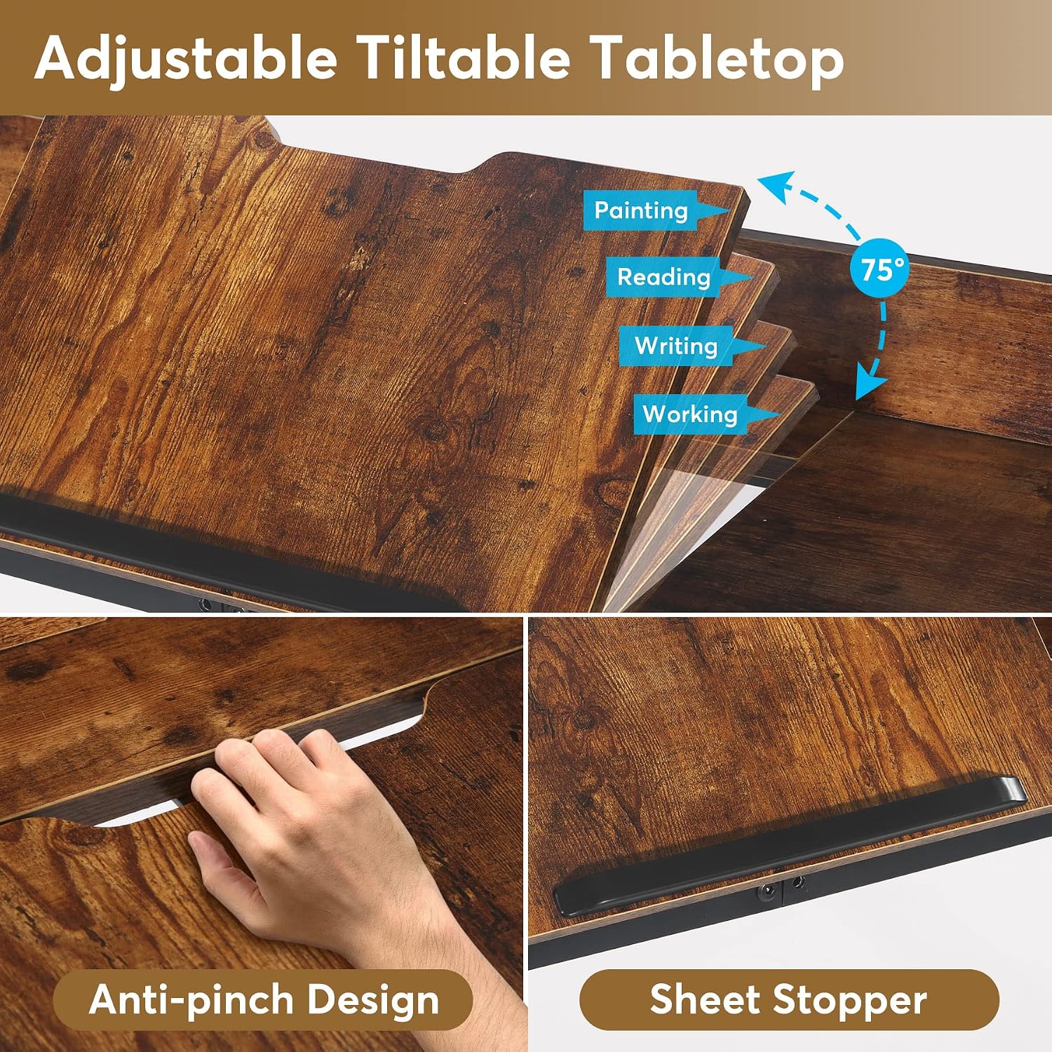 Tribesigns Overbed Table with Wheels, Queen Size Over Bed Table with Adjustable Tilt Stand Board, Mobile Computer Desk Laptop Cart Bar Table for Home and Hospital