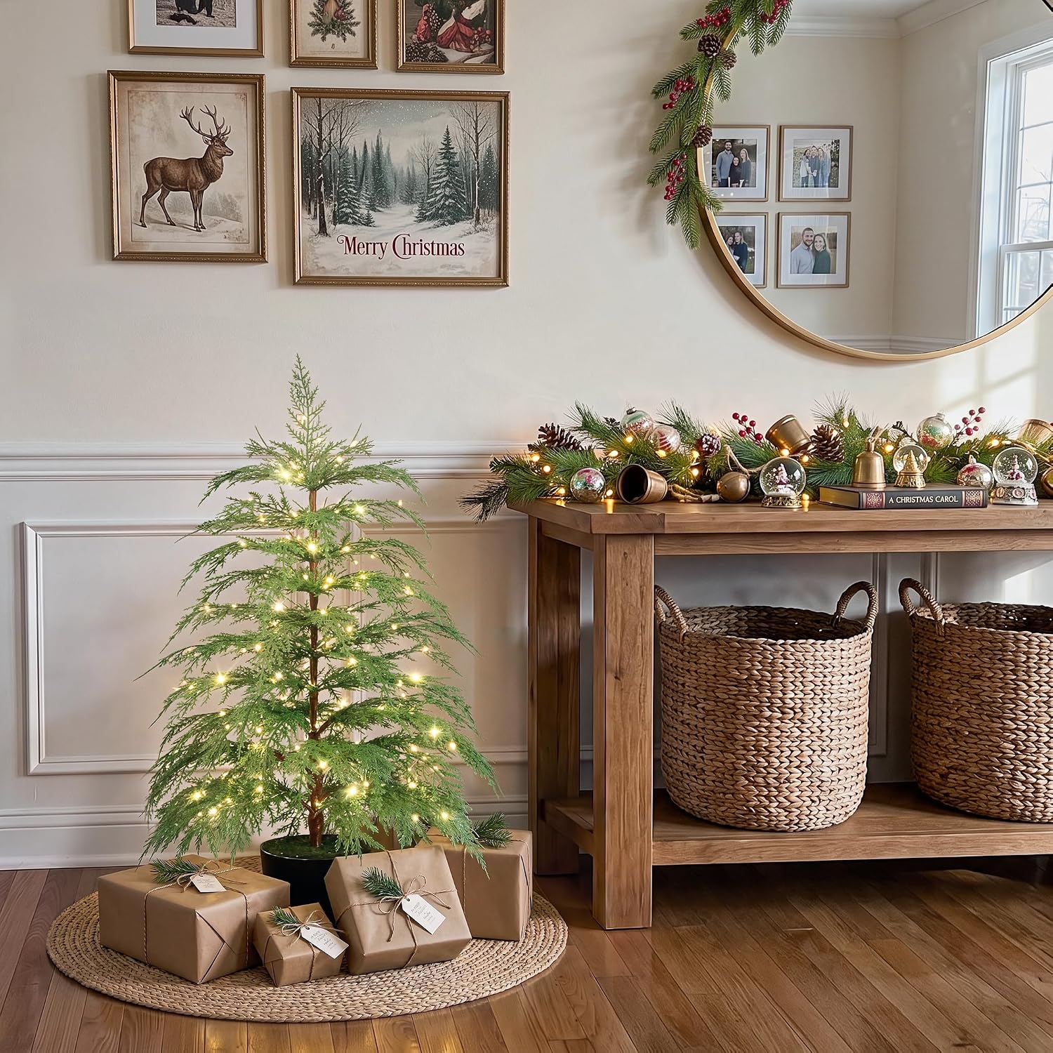 BOLUO Artificial Cypress Small 3ft Christmas Trees for Front Porch Set 2