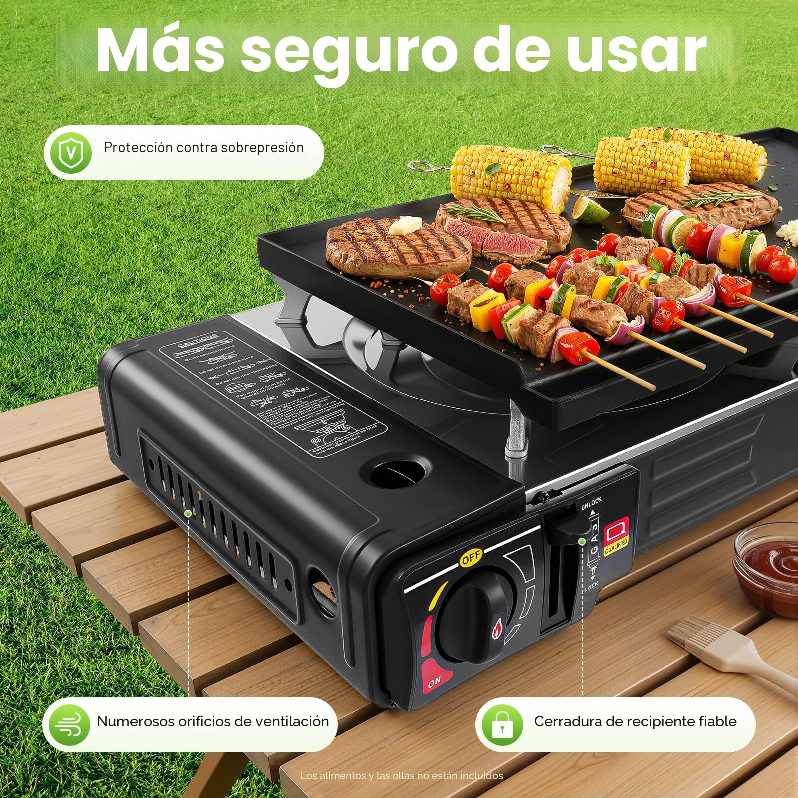 Juego de barbacoa de gas 2 en 1, hornillo de gas de 2 quemadores, hornillo portátil de camping con plancha + parrilla, para camping, viajes, trekking y cocina al aire libre