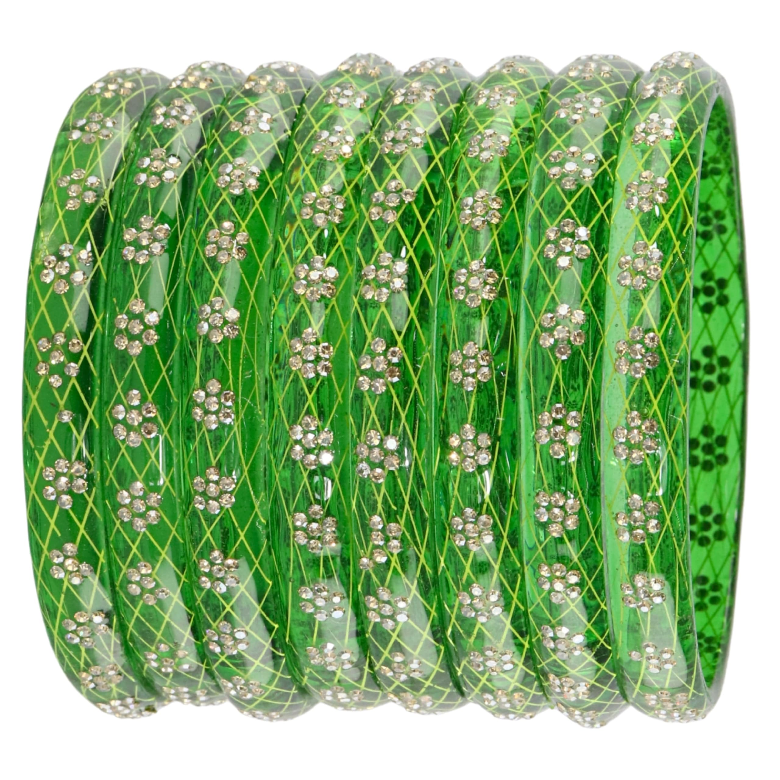Premium Crystal Glass Kada Set with Zircon Gemstone & Printed Design For Women & Girls | Ladies Bangles | Stylish Glass Kada Set For Women Wedding, Party, Ocassion | Chudi For Gift - Set Of 8-image-48