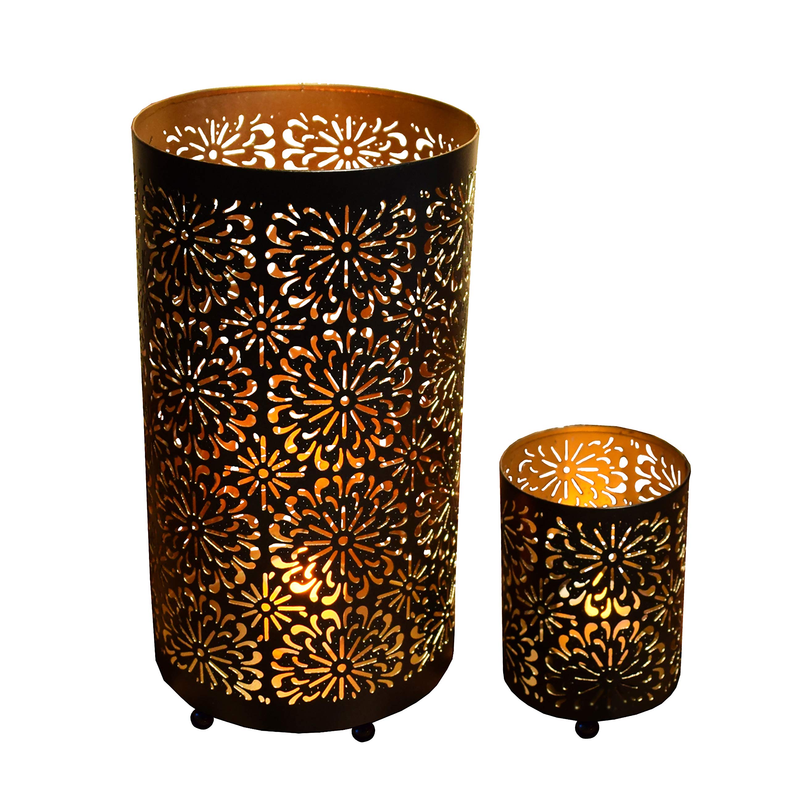 Hashcart Beautifully Design Metal Tea Light Candle Holder Set for Home Decor (Black, Set of 2)