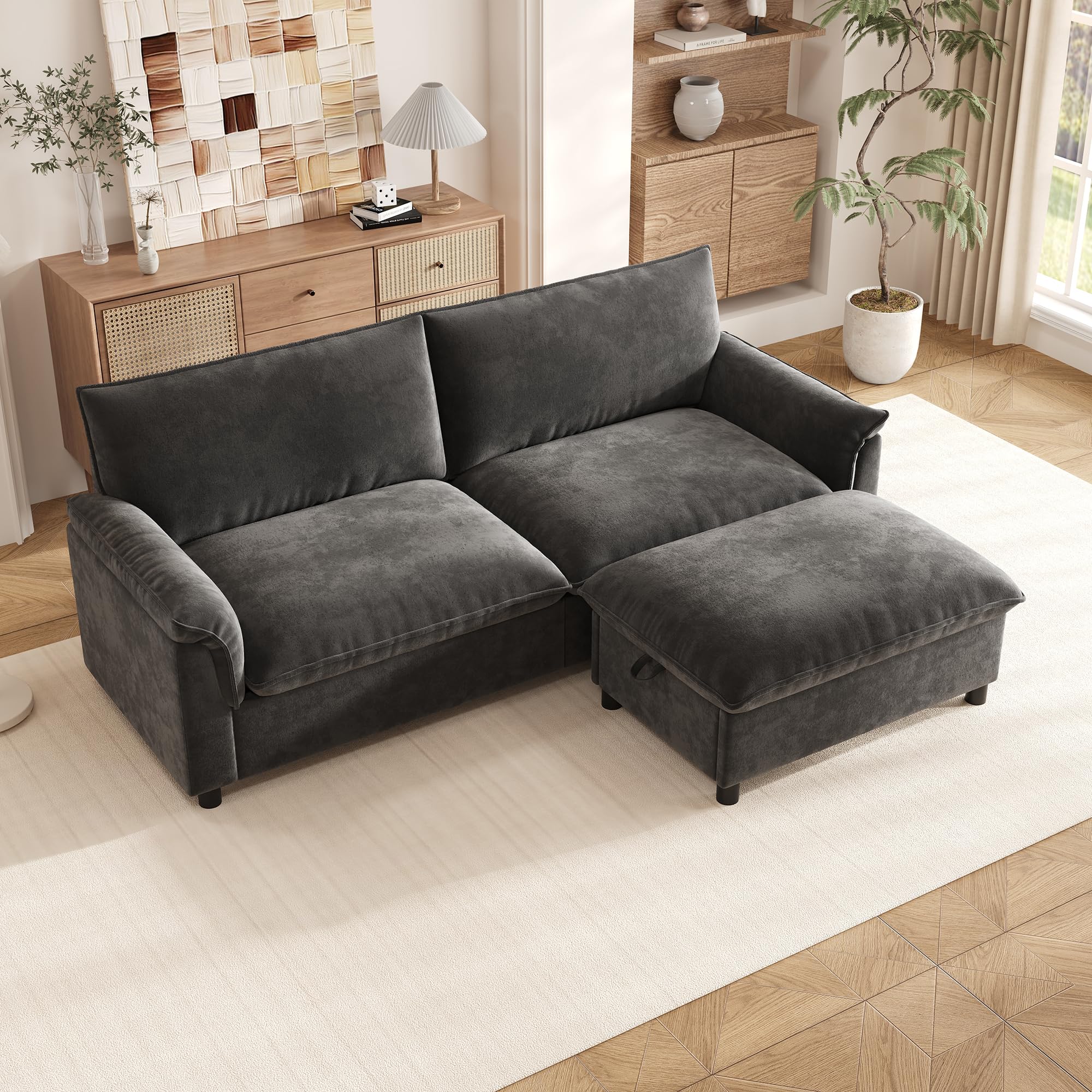 Merax Ecksofa L-Form 2-Sitzer Cloud Sofa mit Stauraum, Modulare Couch mit Flexibler Ottomane, Kleines Schlafsofa Polstersofa mit hoher Rückenlehne für Wohnzimmer, 216cm, Grau Küche, Haushalt & Wohnen