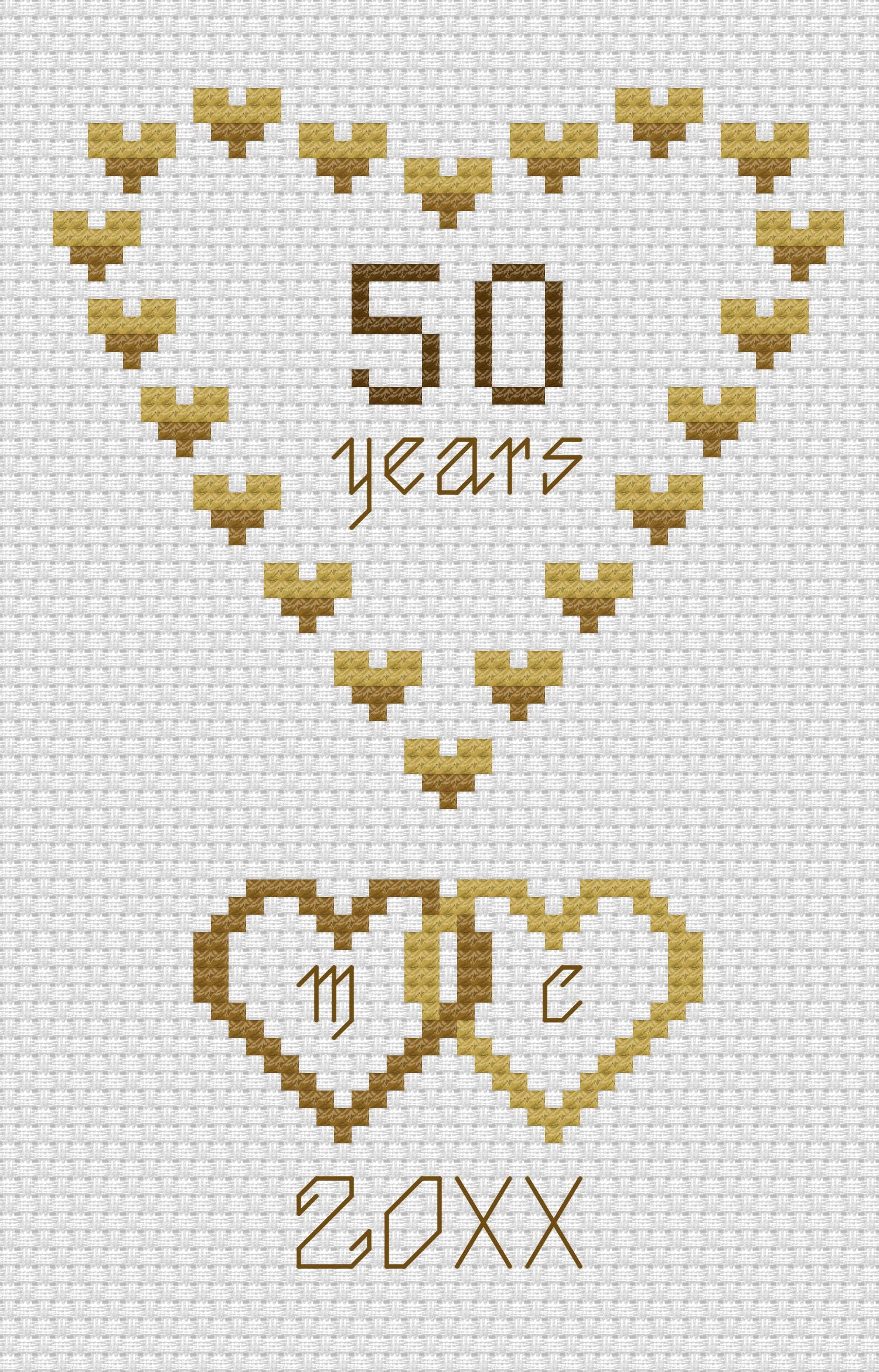 Florashell Needlecrafts Clear,Golden Golden Wedding Hearts Anniversary Cross Stitch Card Kit