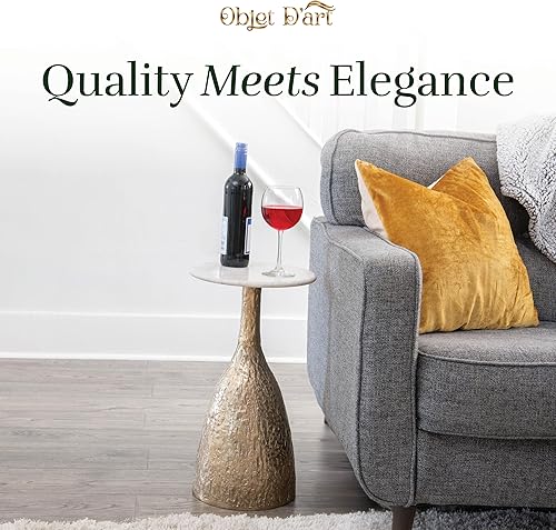 Miniatura 74 de OBJET D'ART ABEL, 21 pulgadas de altura, con acento metálico vintage, laterales, pedestal, coctail y bebidas para sala de estar y espacios pequeños