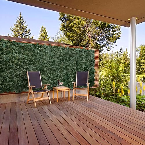 Miniatura 7 de E&K Sunrise - Rejilla para cerca de privacidad de hojas de hiedra sintética con parte trasera de cerca, paneles de decoración de pared de hojas