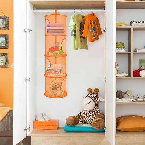 Miniatura 5 de coastal rose Organizador de bolsas de malla colgante para ahorrar espacio, organizador de almacenamiento plegable de 5 compartimentos, organizador