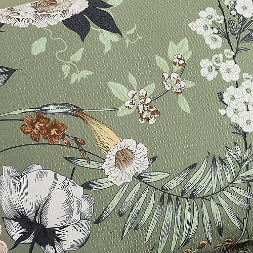 Miniatura 7 de CASAAGUSTO Juego de edredón tamaño individual, juego de edredón floral de mariposa verde de 5 piezas con patrón de flores y hojas, diseño de sirsaca