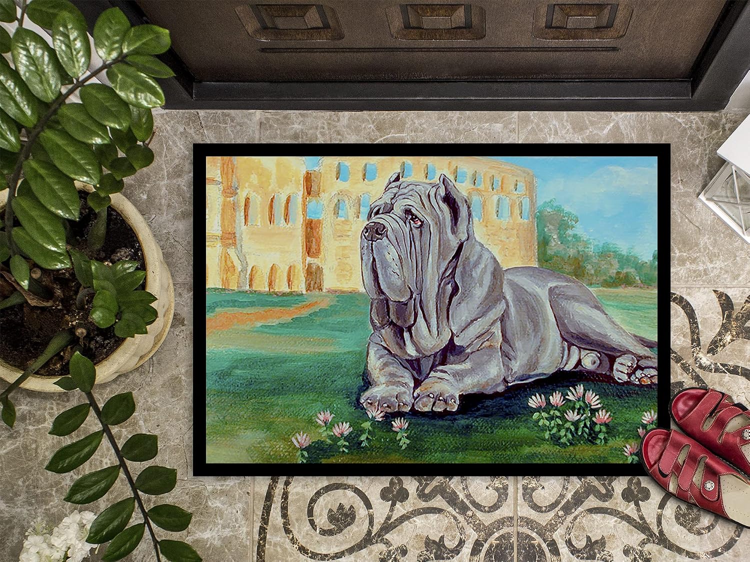 Caroline's Treasures 7517JMAT Neapolitan Mastiff Doormat 24x36 Front Door Mat Indoor Outdoor Rugs for Entryway, Non Slip Washable Low Pile, 24H X 36W