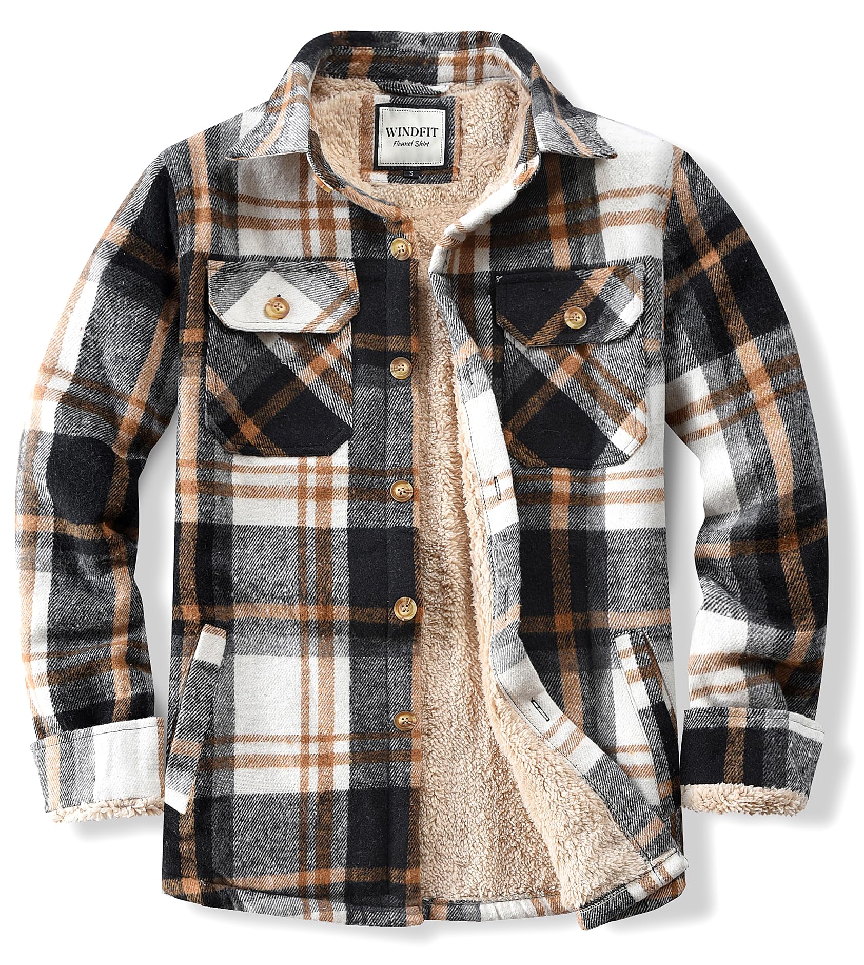 Men's Cotton Sherpa Button Down Flannel Shirt Jacket Plaid Shirt