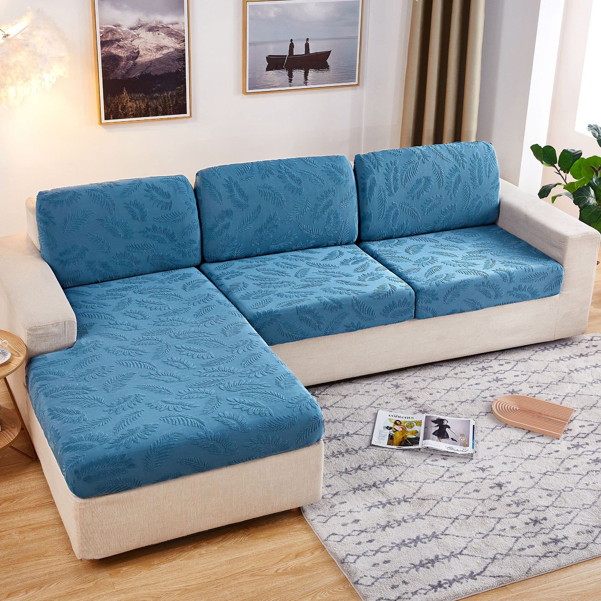 Funda de asiento de sofá Jacquard con flores en talla Plus Size 2 color azul pavo real
