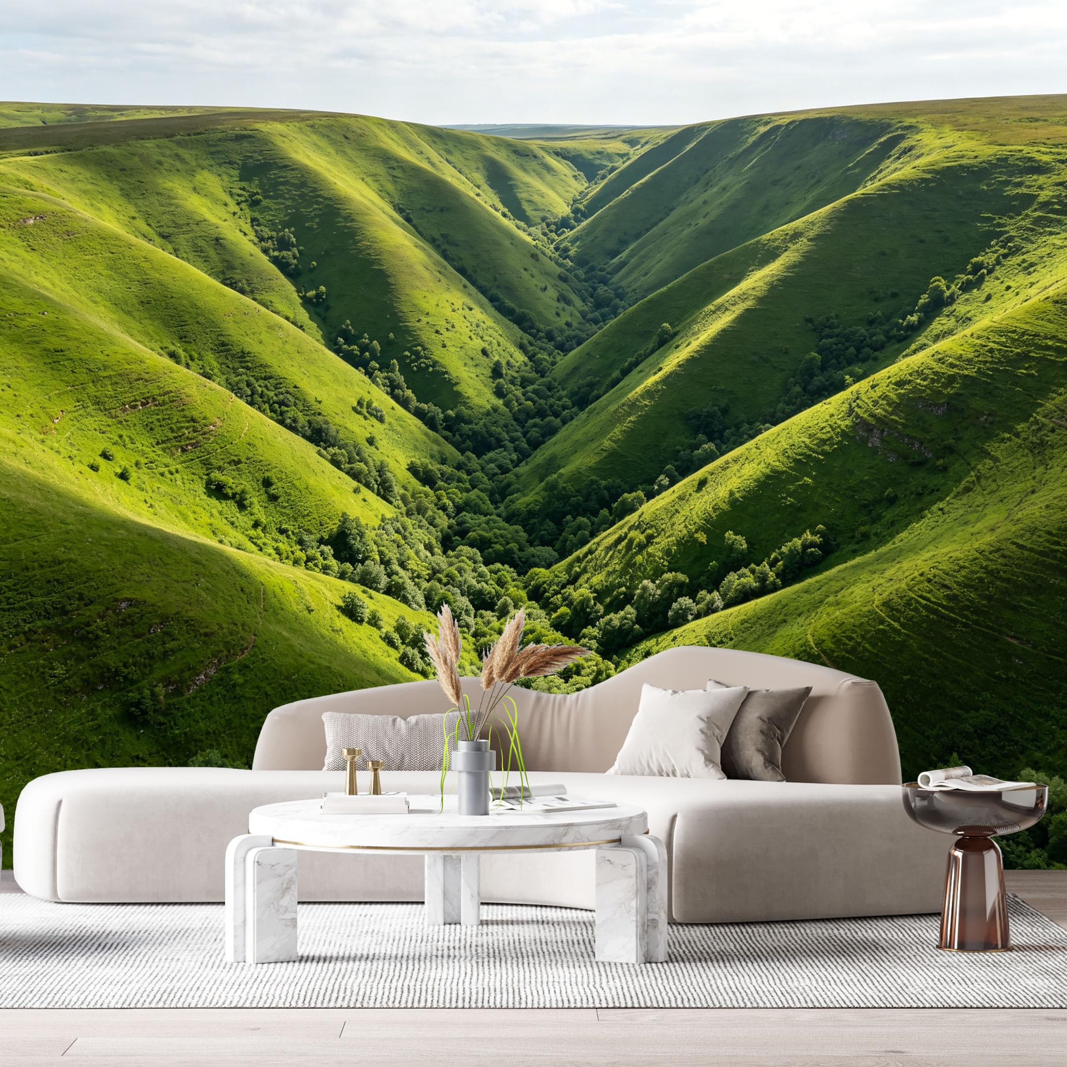 Custom Size Wall Murals Green Valley Landscape Mountain Hills Forest View SelfAdhesive Wall Fabric Removable Large Wallpaper for Photo Living Room